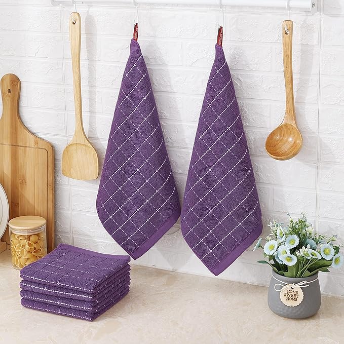Homaxy 100% Cotton Terry Kitchen Dish Cloths, Ultra Soft and Absorbent Dish Towels for Kitchen, Suitable for Drying and Washing Dishes, 4 Pack, 12 x 12 Inches, Purple