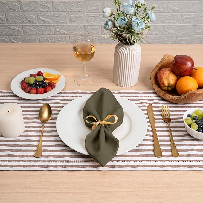 Blue Needles Solid Cloth Napkins Set of 6 Olive Green 100% Cotton Dinner Napkins 18x18 inches - Soft, Reusable, Absorbent & Washable Linen, Ideal for Spring Summer Easter Events Parties & Everyday Use