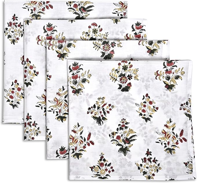 CPC Cloth Napkins Set of 4 Cotton Printed Dinner Hand Print Napkins I Wedding Cocktail Cloth Floral Napkins I 18x18 in I Fall Green