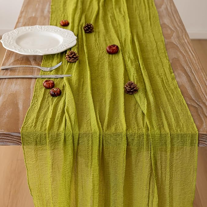 Keketoarrange 3pcs Moss Green Cheesecloth Table Runner Gauze 120 Inch 10 FT Rustic Boho Cheese Cloth Runner for Wedding Baby Shower Bridal Shower Birthday Party Long Sheer Home Decorations