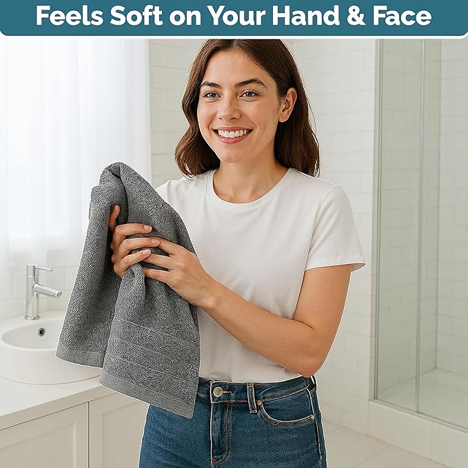CASA PLATINO Hand Towels for Bathroom - 6 Pack (16"x28"), 100% Cotton Face Towel Set - Soft, Fade & Shrink Resistant - Hotel & Spa Inspired Hand Towels for Bathroom for Modern Family Homes - Cool Grey