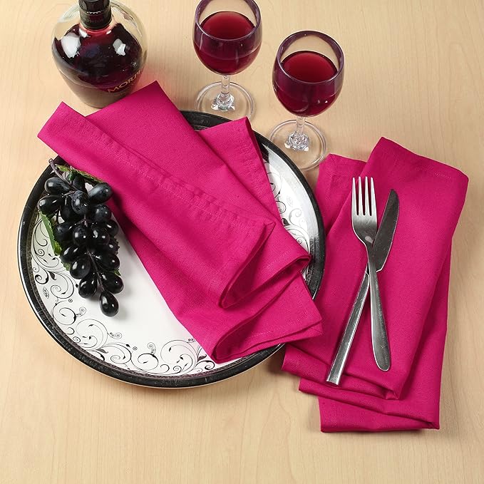 NATURALCRAFT Cloth Napkins Set of 12 Cotton Linen18x18 inch Washable Easter Napkins Cloth - Soft Durable Reusable - Ideal for Hotel Hotel Farmhouse Party Wedding Everyday Use Kitchen Fuchsia Pink