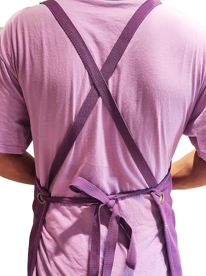 Chef Apron with Large Pockets for Women Men, Cotton Canvas Cross Back Water Repellent Adjustable Work Apron