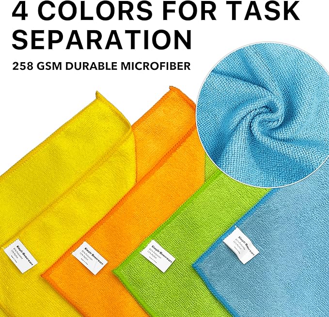 Simple Houseware Microfiber Cleaning Cloth 20 Pack, 12" x 16", 4 Colors