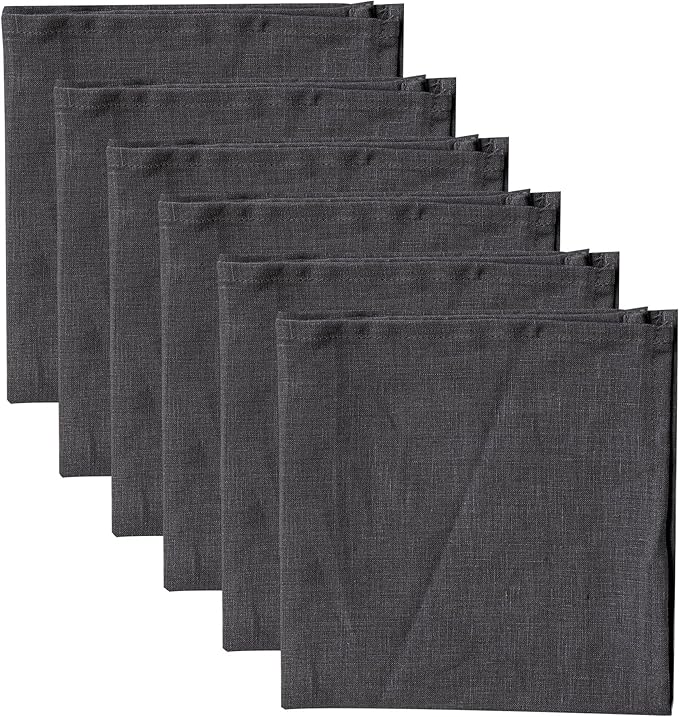 100% Pure Linen Dinner Cloth Napkins 15 x 15 Inch Charcoal Grey - Set of 6 Pack European Flax Natural Fabric Washable for Home and Kitchen