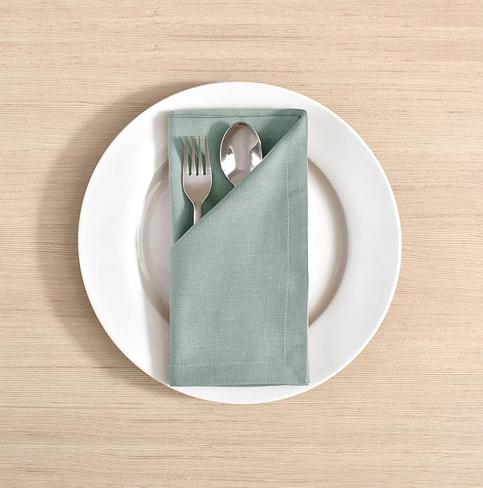 FINGERCRAFT Dinner Cloth Napkin Cotton Linen Blend 12 Pack Natural Premium Quality Mitred Corner for Every Day Use Pre Shrunk and Good Absorbency 18x18 in Easter Color Aqua