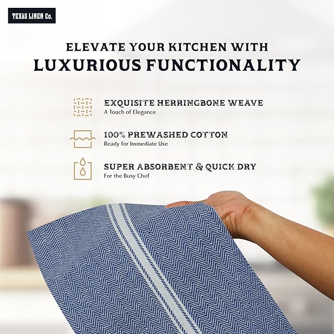 TEXAS LINEN CO. Cotton Kitchen Towels 6 Pack - 15 x 25 Inches - Highly Absorbent Dish Towels for Kitchen Drying, Soft Durable Reusable Quick Dry Tea, Kitchen and Dish Cloths Set - Blue Chambray