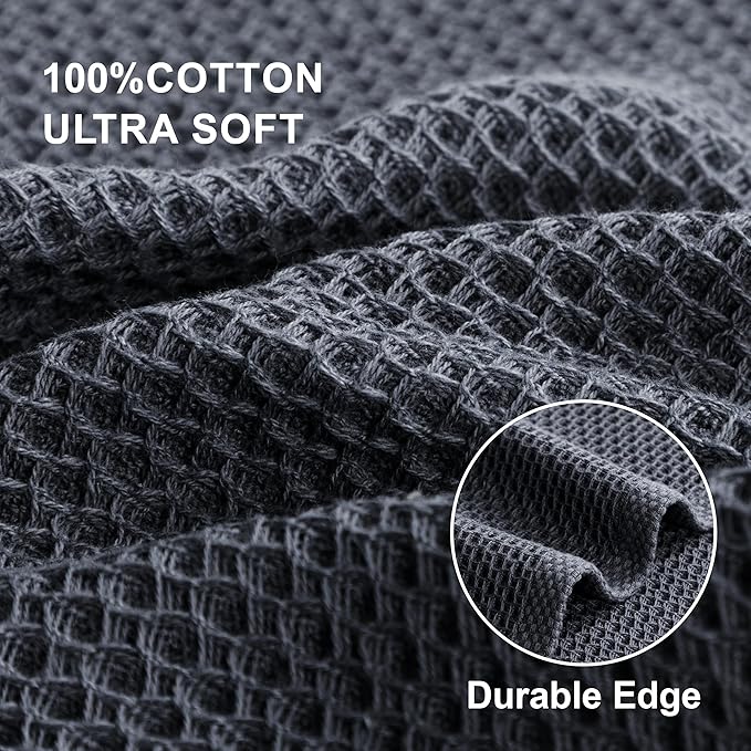 joybest Cotton Kitchen Dish Cloths, 8-Pack Waffle Weave Ultra Soft Absorbent Dish Towels Washcloths Quick Drying Dish Rags, 12x12 Inches, Dark Grey