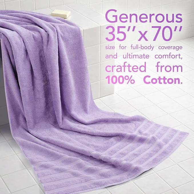 American Soft Linen 35x70 Jumbo Large Bath Towel, 600 GSM 100% Cotton Turkish Bath Sheet, Oversized Luxury Bath Towel for Bathroom Beach and Pool, Lilac