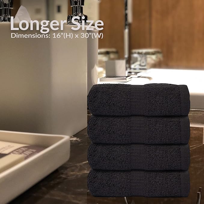 GOLD TEXTILES Premium Hand Towels for Bathroom -100% Ring Spun Cotton (Black,4 Pack, 16x30 Inches) Luxury Soft Absorbent & Quick Dry, Bathroom Hand Towel Perfect for Hotel, Salon, Gym & Spa