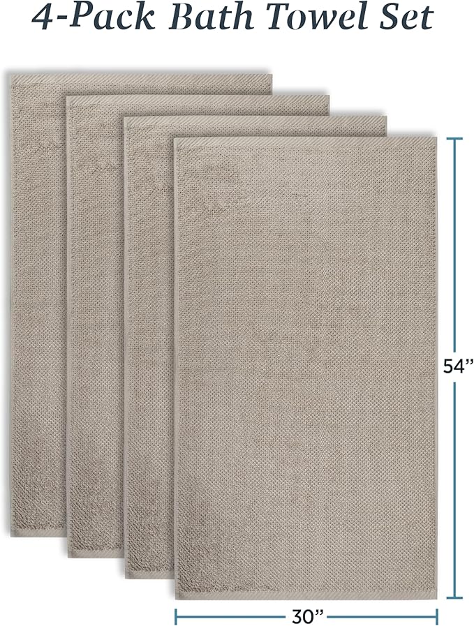Welhome Franklin 100% Cotton Popcorn Textured Towel Set - 4 Pack Bath Towels, 600 GSM, Soft & Plush, Taupe