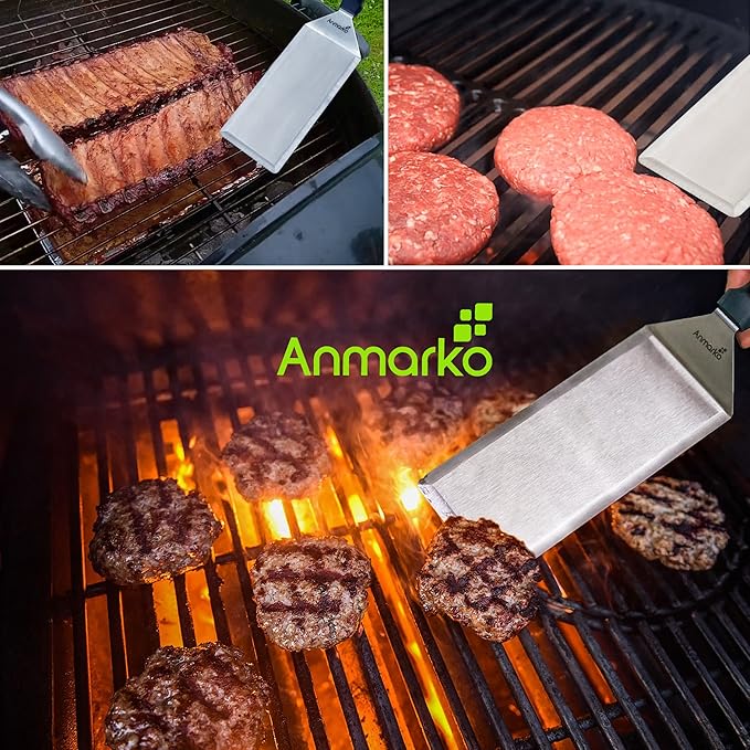 Griddle Spatula Set - Stainless Steel Metal Spatula and Griddle Scraper - Heavy Spatula Griddle Accessories Great for Cast Iron Griddle BBQ Flat Top Grill - Commercial Grade