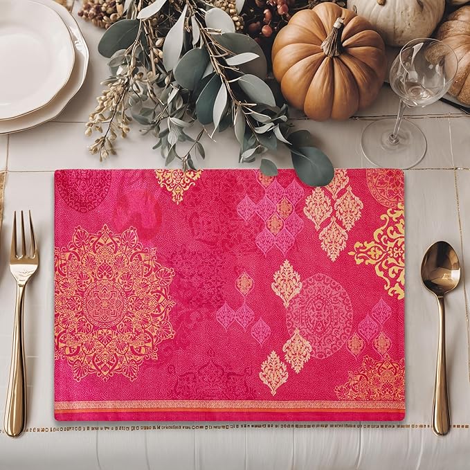 Maison d' Hermine Placemats Set of 4 100% Cotton Washable Cloth Place Mats, Reusable Table Mats for Thanksgiving Christmas Decorations Kitchen Dining Party Wedding Restaurant (Versailles, 13" x 19")