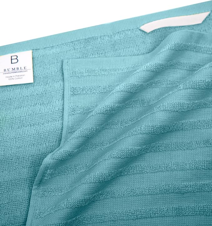Premium Kitchen Towels (20”x 28”, 6 Pack) | Large Cotton Dish Towels | Flat & Terry Highly Absorbent Kitchen Linen Set with Hanging Loop | Wide Stripe Aqua