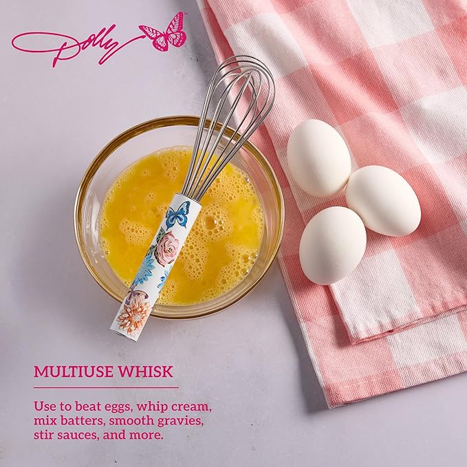 Dolly Parton Spatula and Whisk Set - Rose Kitchen Utensils with Floral and Butterfly Pattern Design - Heat Resistant Silicone Cooking Tools - 2 Piece Baking Essentials Set