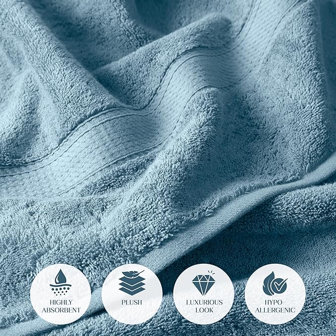 Superior Solid Egyptian Cotton Bath Towel Set, 30" x 55", Denim Blue, 2-Pieces