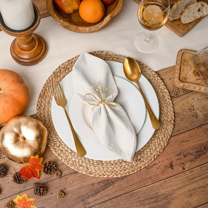 Blue Needles Solid Cloth Napkins Set of 6 Cream 100% Cotton Dinner Napkins 18x18 inches - Soft, Reusable, Absorbent & Washable Linen, Ideal for Spring Summer Easter Events Parties & Everyday Use
