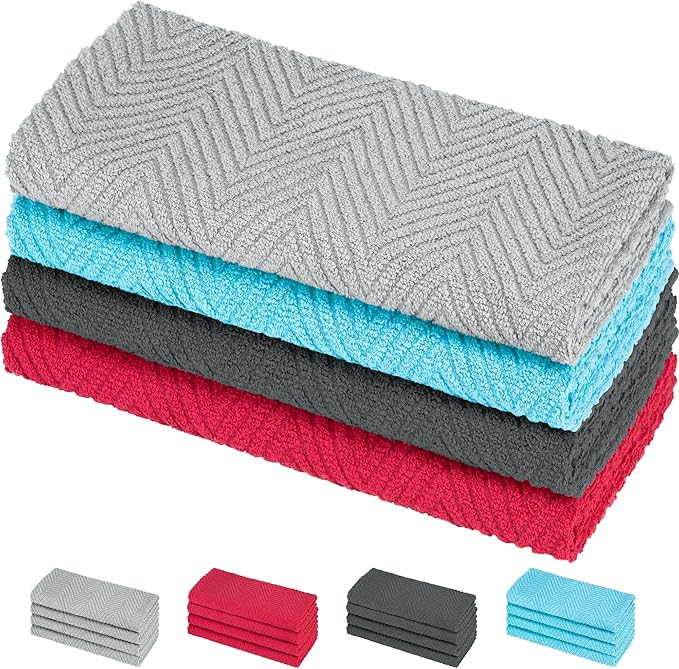 DecorRack 4 Pack 100% Cotton Kitchen Towels, 15" x 25" Absorbent Dish Towels [Premium Quality 400 GSM] Hand Towels for Kitchen, Assorted (Pack of 4)