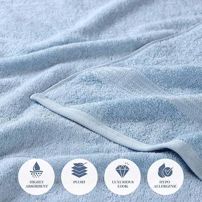 Superior Egyptian Cotton 9-Piece Towel Set, Assorted Towels for Home Bathroom, Guest Bath Decor Essentials, Includes 3 Bath, 3 Hand, 3 Face Towels/Washcloths, Quick Dry, Absorbent - Light Blue