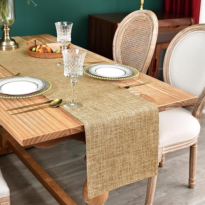 Farmhouse Rustic Faux Linen Table Runner Neutral Coffee Table Runners Double Layer Reversible Rectangle Runners for Daily Use Kitchen Dining Banquet Holiday 13x48 Inch