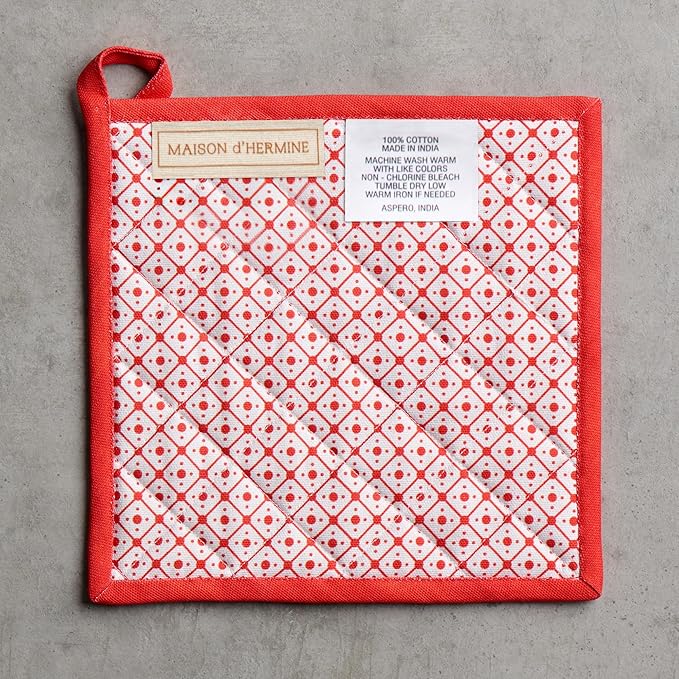 Maison d' Hermine Pot Holders Set 100% Cotton Heat Resistant Potholders 8" x 8" Hot Pads with Loop for Thanksgiving Christmas Decorations BBQ Cooking Baking Handling Hot Pans (Pack of 2, Winter Jouy)