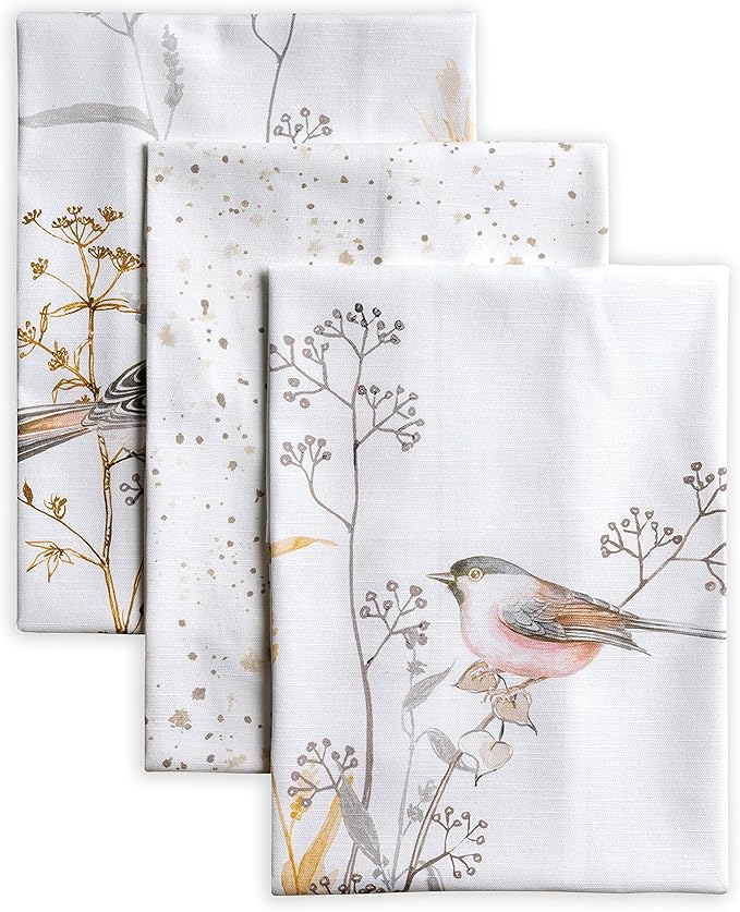 Maison d' Hermine Kitchen Towels Set of 3 100% Cotton 27.50" x 20" Reusable Cloth Dish Towels Absorbent with Hanging Loop for Kitchen Gifts for Mothers Day Spring/Summer (Meadow Florals - Beige)
