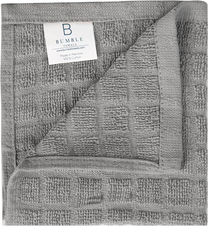Bumble Dish Cloths (8 Pack) | 12" x 12" | 100% Cotton Kitchen Towels | 406 GSM | Soft, Highly Absorbent & Durable Dish Towels for Kitchen | Gray