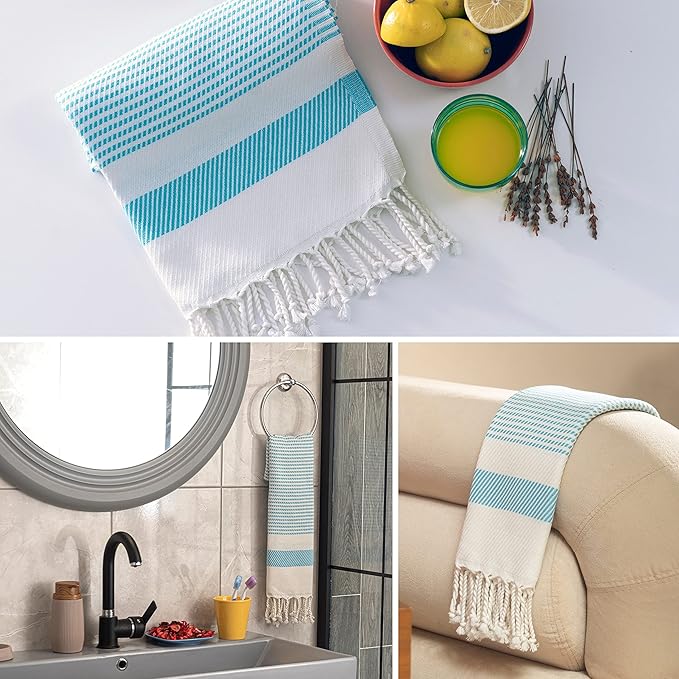 Ruvy Home Basics Turkish Hand Towels for Bathroom Set of 4 | 18"x40", Cotton | Decorative Towel for Bathroom, Kitchen, Dishcloth, Tea, Yoga, Face, Gym - Turquoise