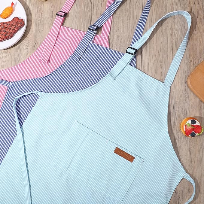 3 Pack Stripes Kids Apron, Adjustable Kids Cooking Aprons with 2 Pockets, Cute Chef Baking Aprons for Boys and Girls