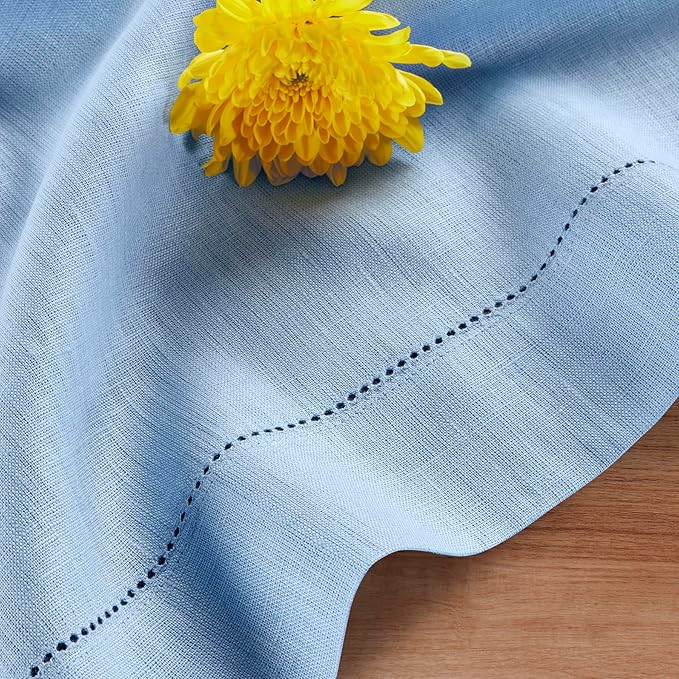 Solino Home Linen Cloth Napkins Set of 4-100% Pure Linen Cornflower Blue Dinner Napkins 20 x 20 Inch - Classic Hemstitch, Handcrafted and Machine Washable - Spring, Summer, Mothers Day
