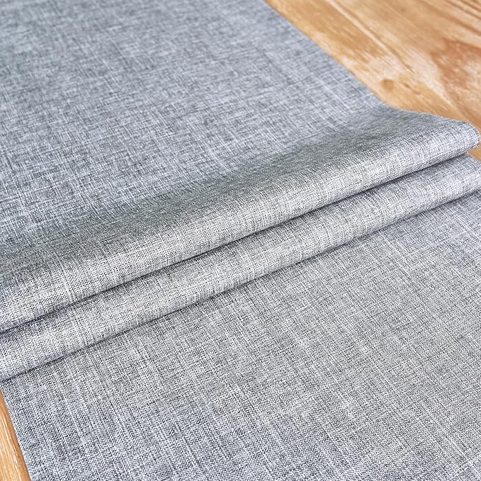 NEWISHER Farmhouse Rustic Table Runner Solid Grey Rectangular Table Runners Faux Linen Table Runner for Everyday Use Kitchen Dining Party Table 13x36 Inch