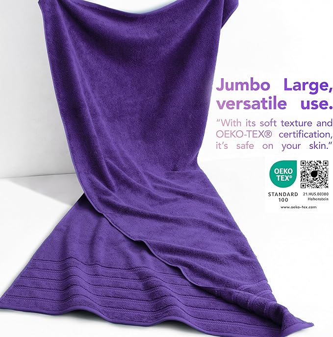American Soft Linen 35x70 Jumbo Large Bath Towel, 600 GSM 100% Cotton Turkish Bath Sheet, Oversized Luxury Bath Towel for Bathroom Beach and Pool, Purple