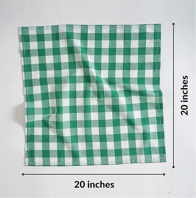 FINGERCRAFT Cloth Napkins, Everyday Use Premium Quality Cotton Buffalo Plaid, Set of 12, 20X20 Inch Napkins Cloth Mitered Corners, Soft, Durable for Home Restaurant Christmas Green White