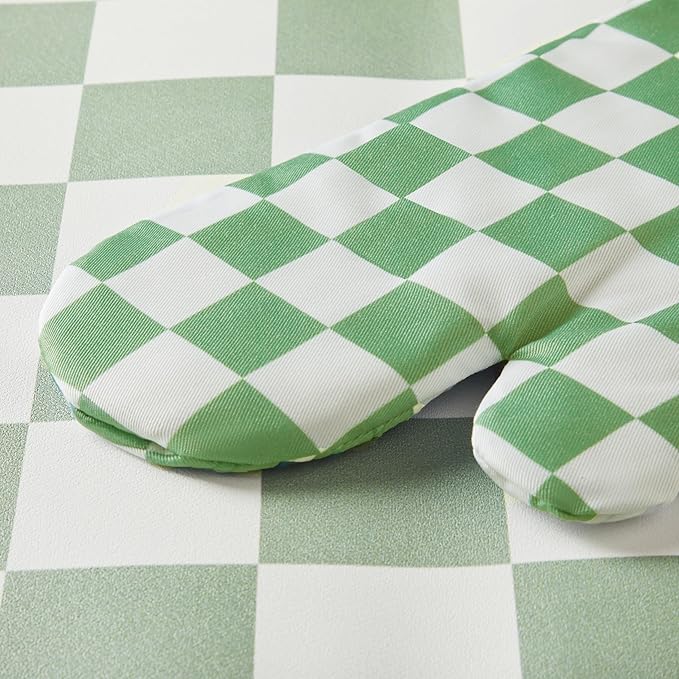 Ohocut Green Checkered Oven Mitts Heat Resistant, Vintage Retro Checkerboard Cute Oven Mitts, Non-Slip Silicone Kitchen Oven Gloves 1 Pair 7''x13''