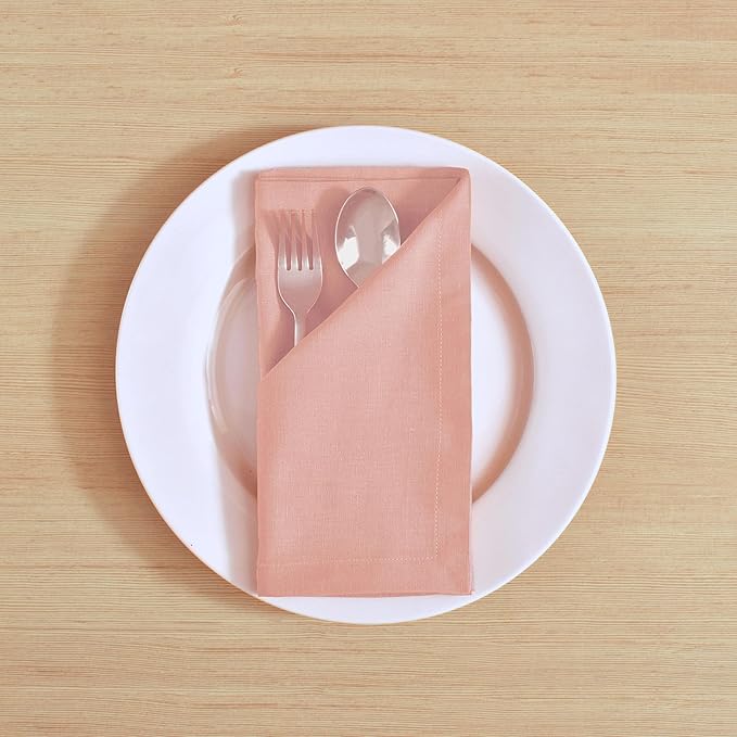 FINGERCRAFT Dinner Cloth Napkins, Cotton Linen Blend Mitered Corner Napkins Cloth 12 Pack Natural Premium Quality for Every Day Use, Parties, Easter, Thanksgiving, Weddings, 18x18 inch Blush Pink