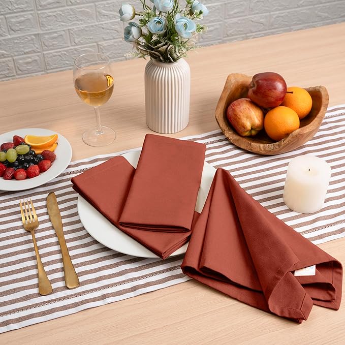 Blue Needles Solid Cloth Napkins Set of 6 Rust 100% Cotton Dinner Napkins 18x18 inches - Soft, Reusable, Absorbent & Washable Linen, Ideal for Spring Summer Easter Events Parties & Everyday Use