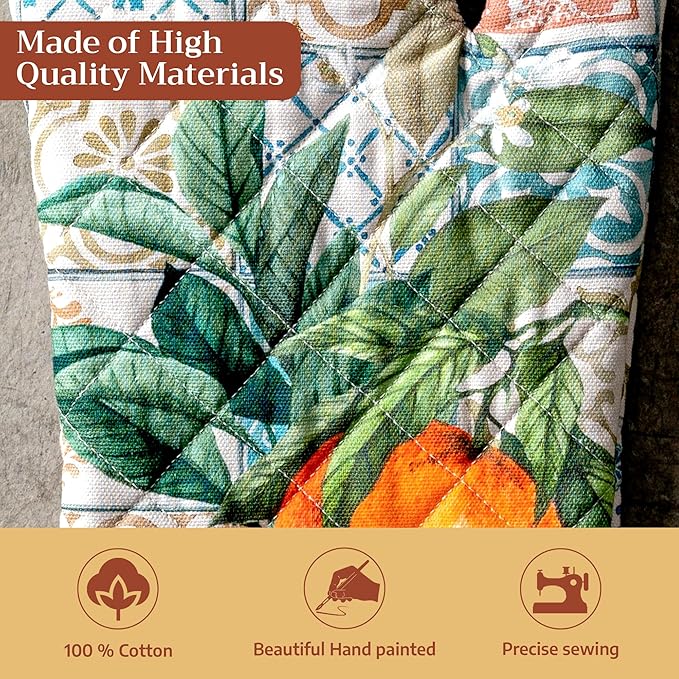 Maison d'Hermine Oven Gloves 100% Cotton Oven Mitt 7" x 13" with Loop Heat Resistant BBQ Cooking Gloves Baking Grilling Gifts for Mothers Day Spring/Summer (Pack of 1, Agrume)