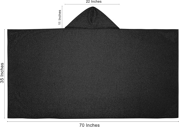COTTON CRAFT Hooded Bath Towel – Oversized 35 x 70 Waffle Weave Towel with Hood for Adults - 100% Ringspun Cotton Pool Bath Sheet Wrap with Hood - Soft Super Absorbent Quick Dry – 450 GSM – Black