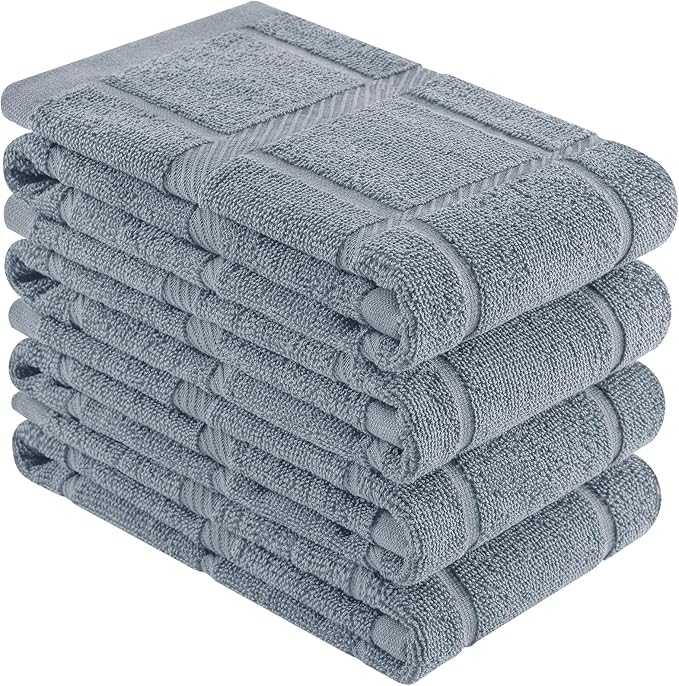 Homaxy Premium Kitchen Towels 18"x28", 4 Pack Large Cotton 380 GSM Dish Towels, Soft and Absorbent Kitchen Hand Towels with Terry Grid Design, Utility Tea Towel Set with Hanging Loop, Grey