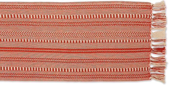 DII Farmhouse Braided Stripe Table Runner Collection, 15x72 (15x77, Fringe Included), Vintage Red