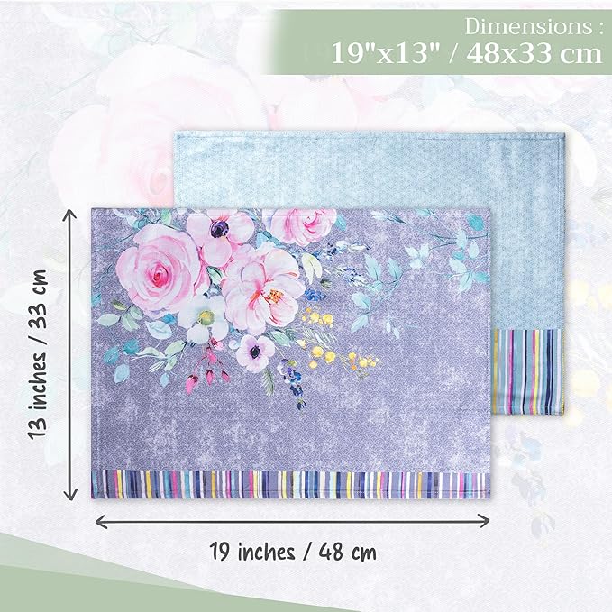 Maison d' Hermine Placemats Set of 4 100% Cotton Washable Cloth Place Mats Reusable Table Mats for Kitchen Dining Party Gifts for Mothers Day Spring/Summer (Sweet Rose Lavender - Lush, 13" x 19")