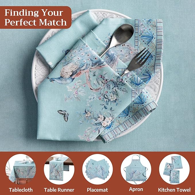 Maison d' Hermine Napkin 100% Combed Cotton Premium Set of 4 Decorative Washable Table Cloth Napkins for Dining, Home, Wedding, Banquet, Peacock Utopia - Pastel Turquoise (20”x20”)