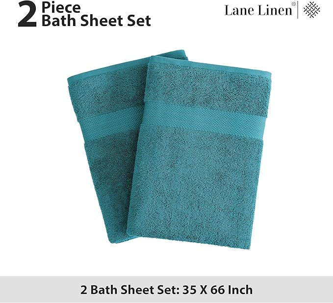 LANE LINEN 100% Cotton Bath Sheets (35"x66") - 2 Piece - Fade Resistant, Machine Washable, Ultra Soft & Highly Absorbent - Oversized Extra Large Bathroom Towels Sets - Hotel Quality Towel - Sea Port