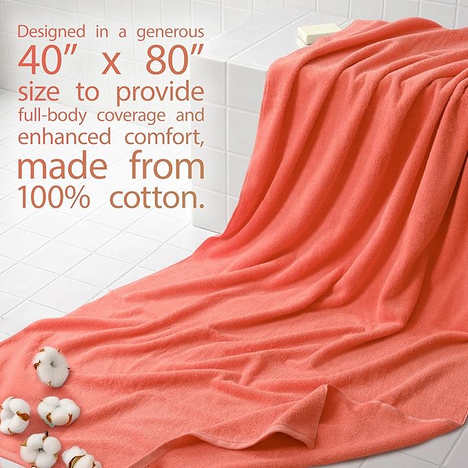 Cotton Paradise 100% Cotton 40x80 Oversized Bath Sheet, Extra Large Turkish Bath Towels for Bathroom, Coral Bathsheet