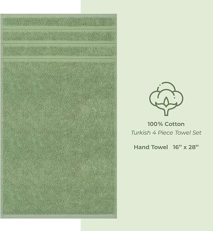 American Soft Linen Luxury Hand Towels for Bathroom, 600 GSM Heawy Weight 16x28 Size 100% Cotton Turkish 4 Piece Hand Face Towel Set, Sage Green Hand Towels