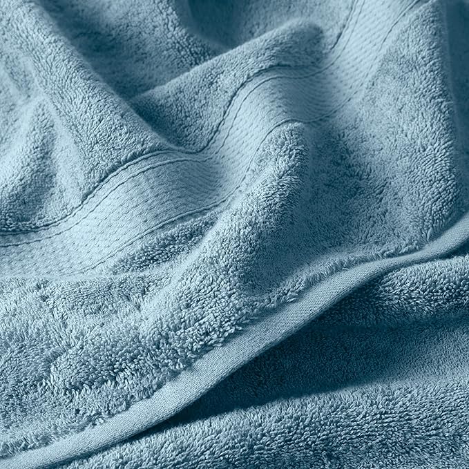 SUPERIOR Solid Egyptian Cotton Towel Set, Washcloths 13” x 13”, Hand Towels 20” x 30”, Bath Towels 30” x 55”, Denim Blue, 6-Pieces