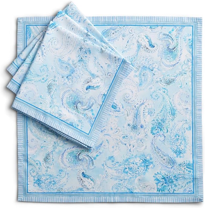 Maison d' Hermine Napkin 100% Combed Cotton Premium 20"x20" Decorative Washable Table Cloth Napkins Set of 4 for Dining, Holidays, Buffet Parties & Wedding Use Campagne - Paisley Blues