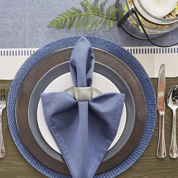 DII Dobby Stripe Woven Table Runner, 13x72-inch, French Blue