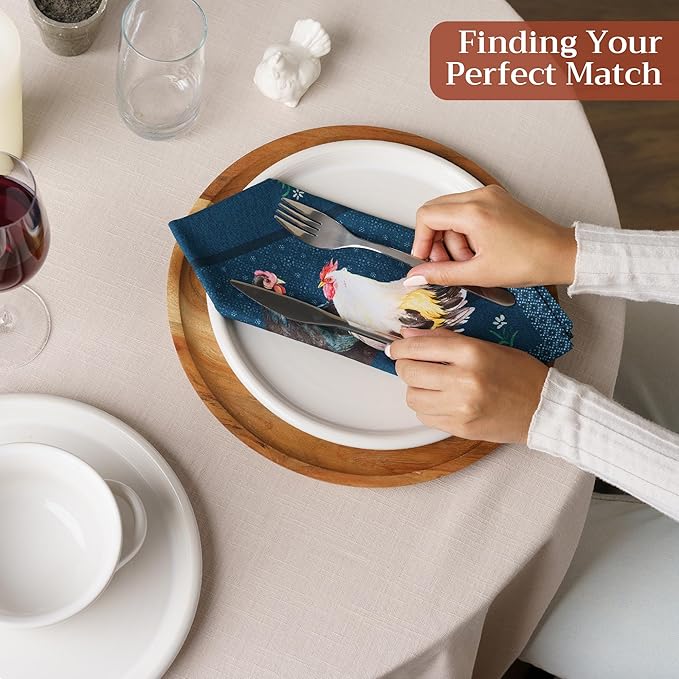Maison d' Hermine Cloth Napkins Set of 4 100% Cotton Everyday Reusable Square Napkins Cloth Washable Dinner Party Wedding Restaurant Gifts for Mothers Day Spring/Summer(Meadow Rooster, 18" x 18")