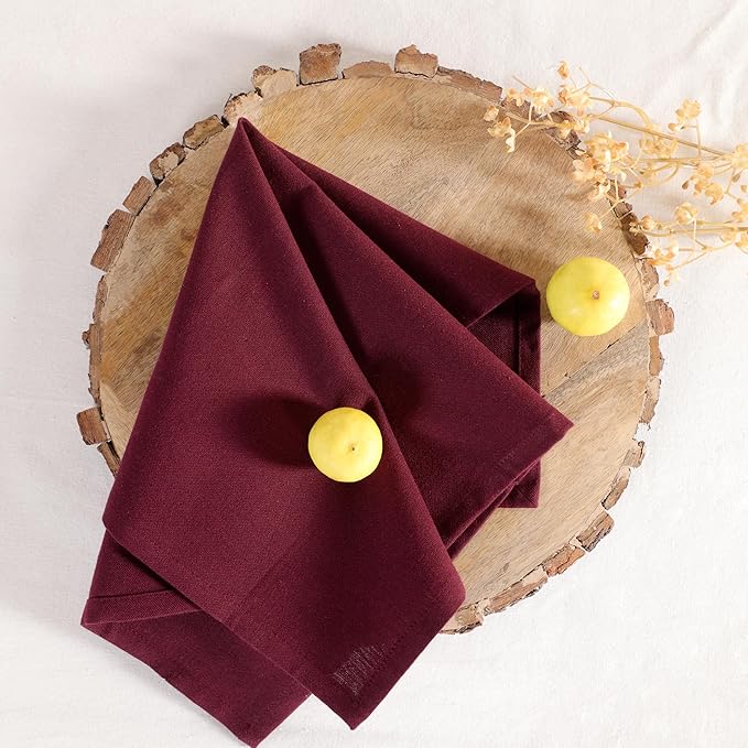 Cloth Napkins Set of 12 Solid Dinner Napkins 18x18 Inch, 100% Cotton, Soft Absorbent Reusable Washable Durable Napkin, Decorations, Restaurant, Wedding & Table Décor, Everyday Use - Maroon